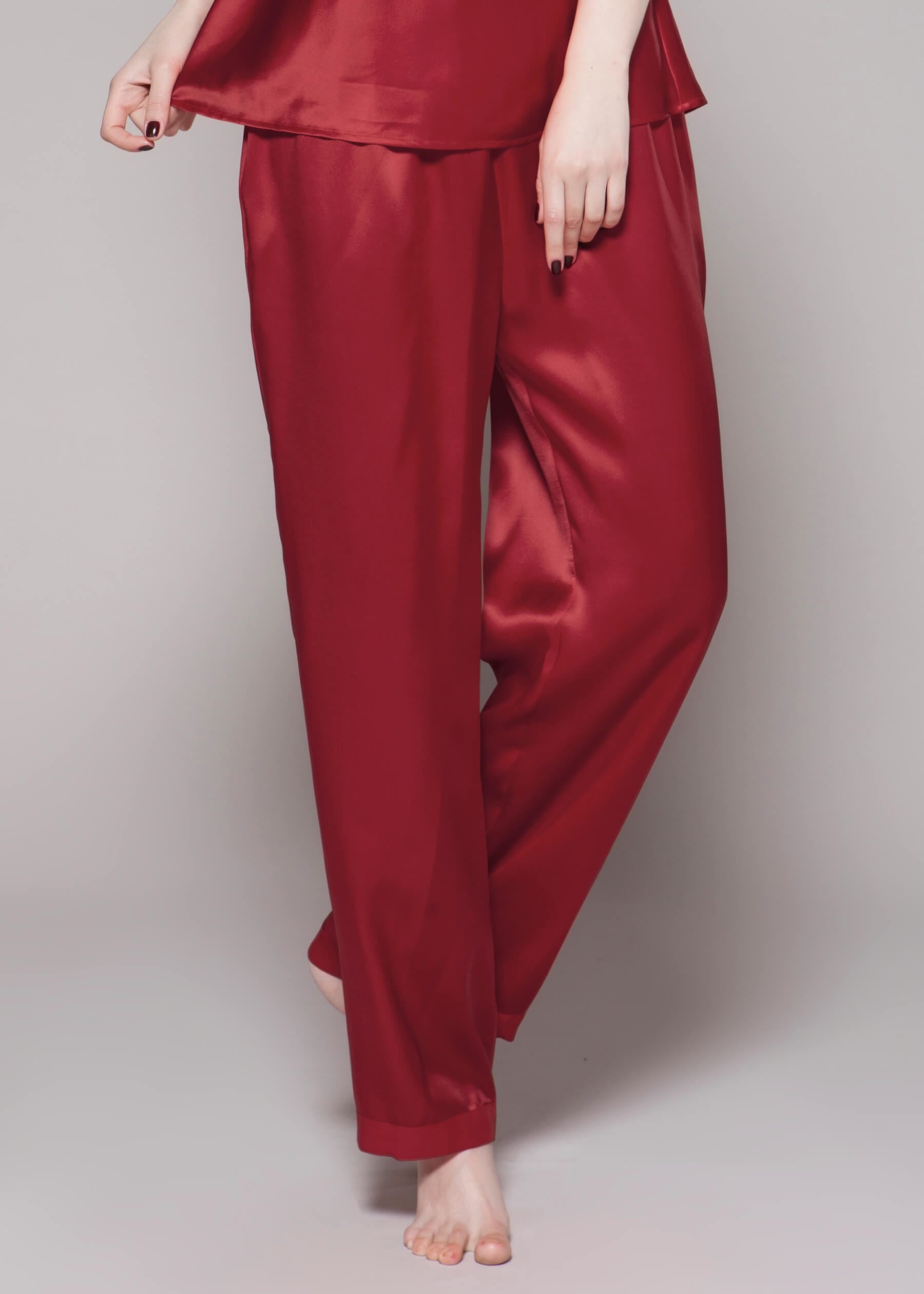 22 Momme Long Silk Pajamas Set with Contrast Trim
