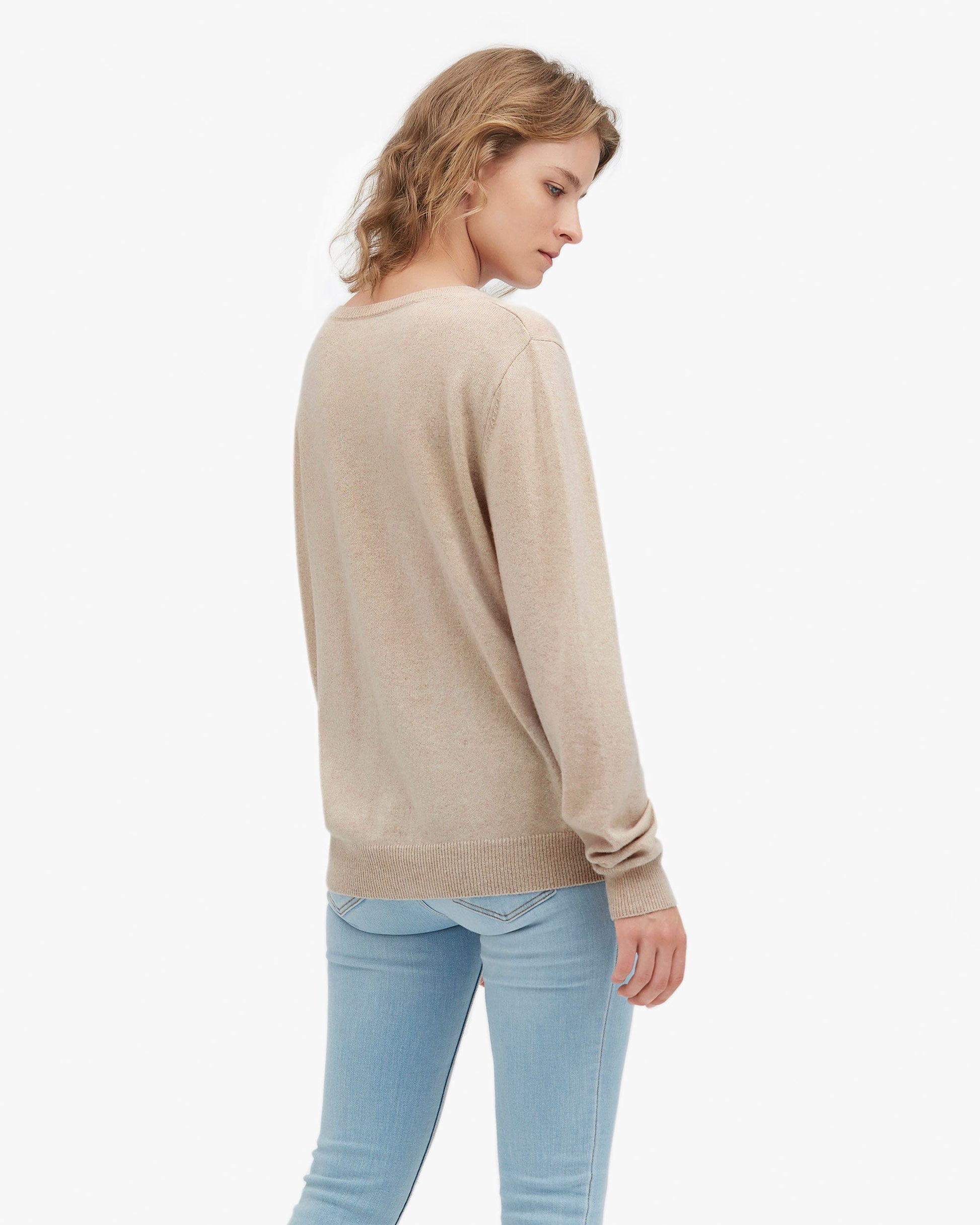 LILYSILK Cashmere Sweater Women Beige Finest Cashmere Timeless Relaxed Fit Cashmere 100 Sweater L