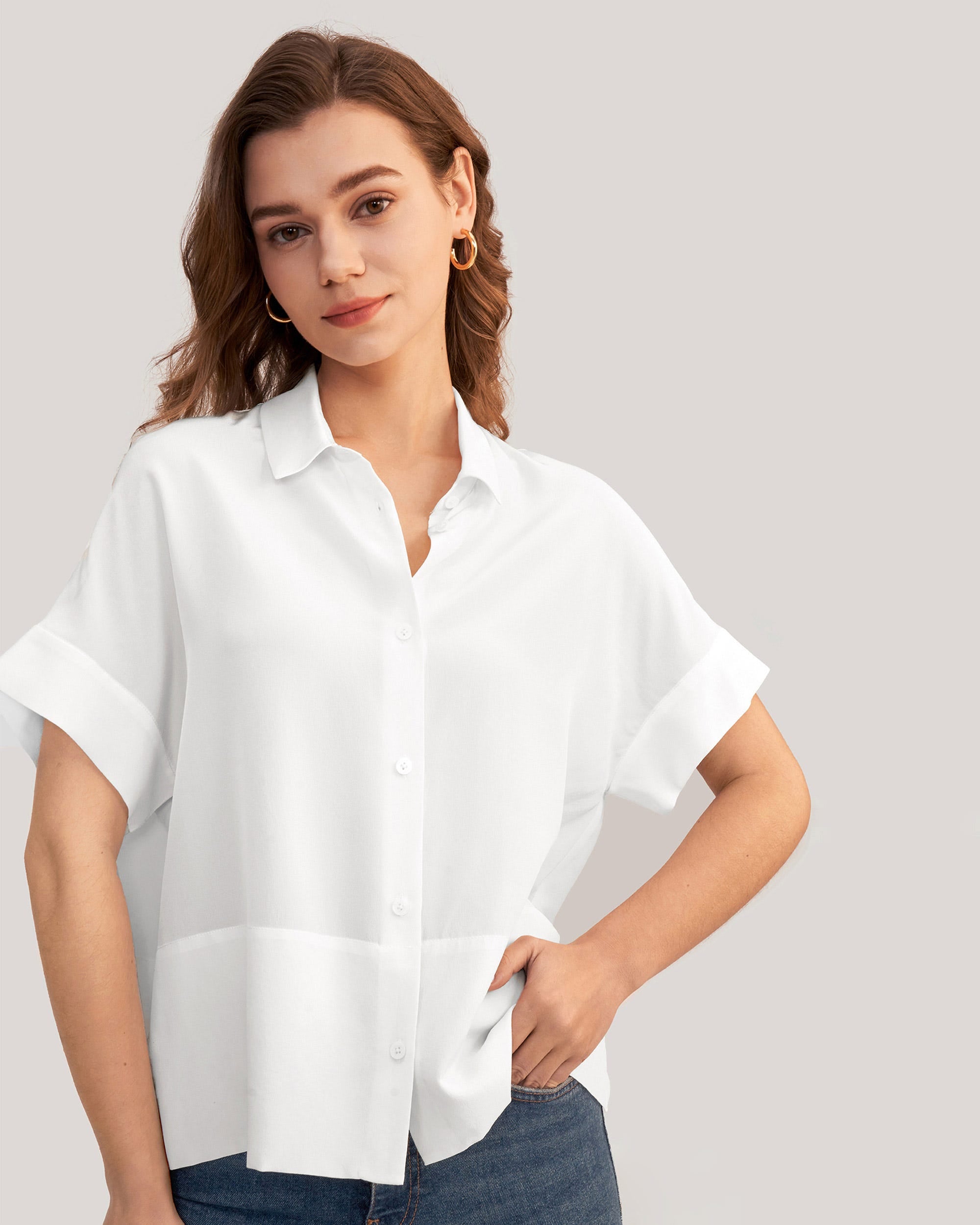 Women Casual Short Sleeves Loose Silk T-Shirt