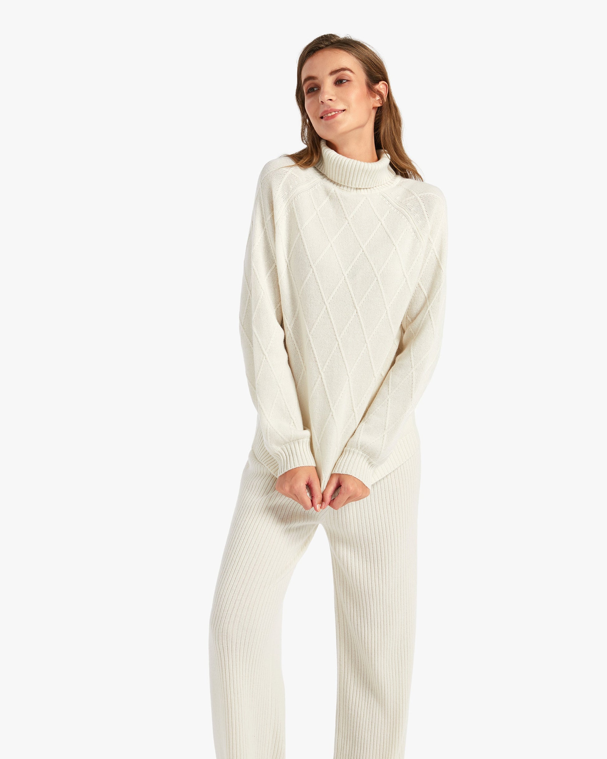 Women's turtleneck sweater  White modal cashmere turtleneck